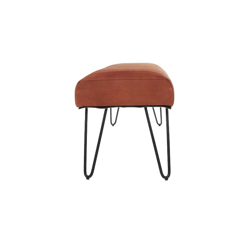 Leather Upholstered Home Bench with Linear Tufted Panels and Black Metal Hairpin Legs - Brown or Dark Brown - Roche River Decor