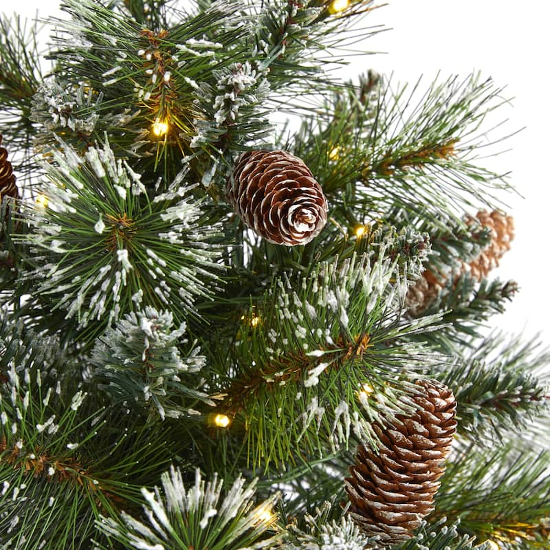 2ft. Frosted Pine Artificial Christmas Tree with 35 Clear LED Lights, Pinecones & Burlap Base - Petite Holiday X-Mas Accent
