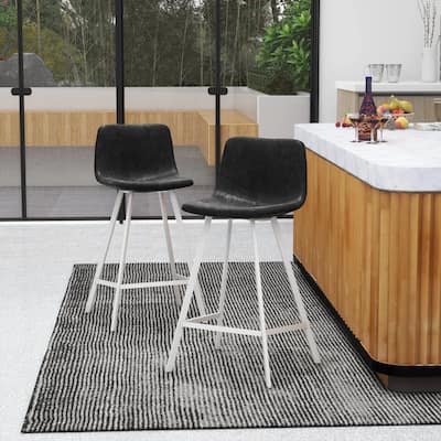 Elland Leather Bar Stool - Modern Counter Height Stool with White Stainless Steel Legs for Kitchen Island or Home Bar Set of 2