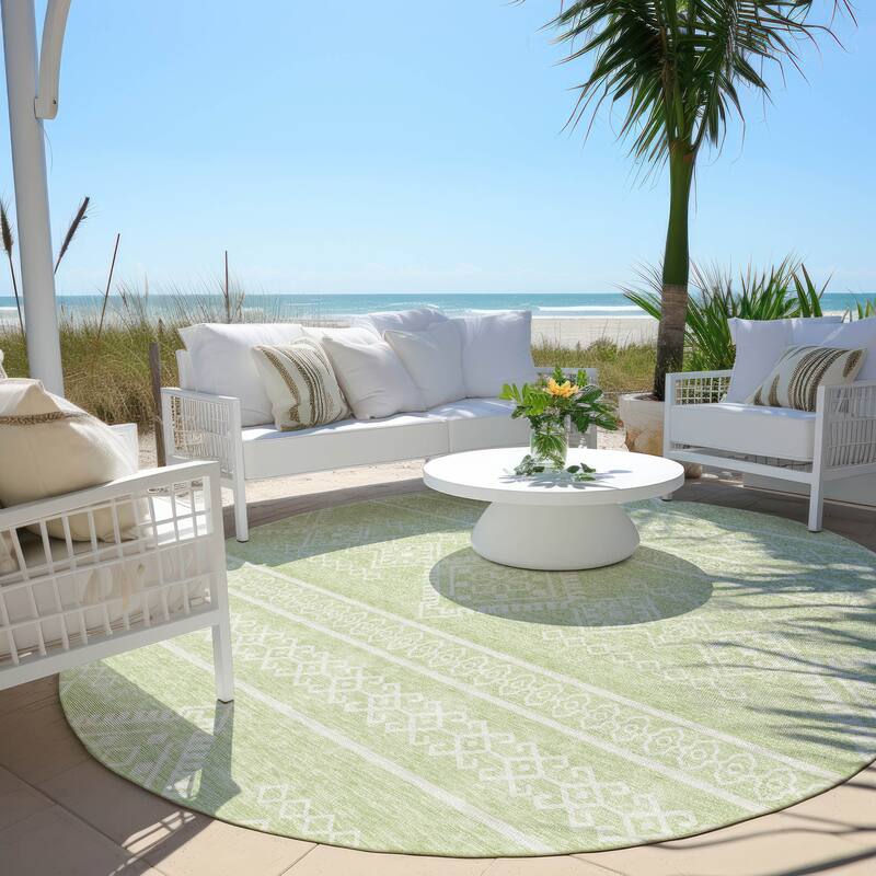 Machine Washable Indoor/ Outdoor Chantille Moroccan Boho Rug - Mint - 8' x 8'