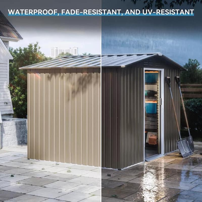 Kullavik Outdoor Metal Storage Shed with Floor and Lockable Sliding Door