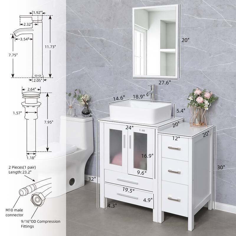 72" Bathroom Vanity Set Vessel Sink Cabinet Mirror Combo