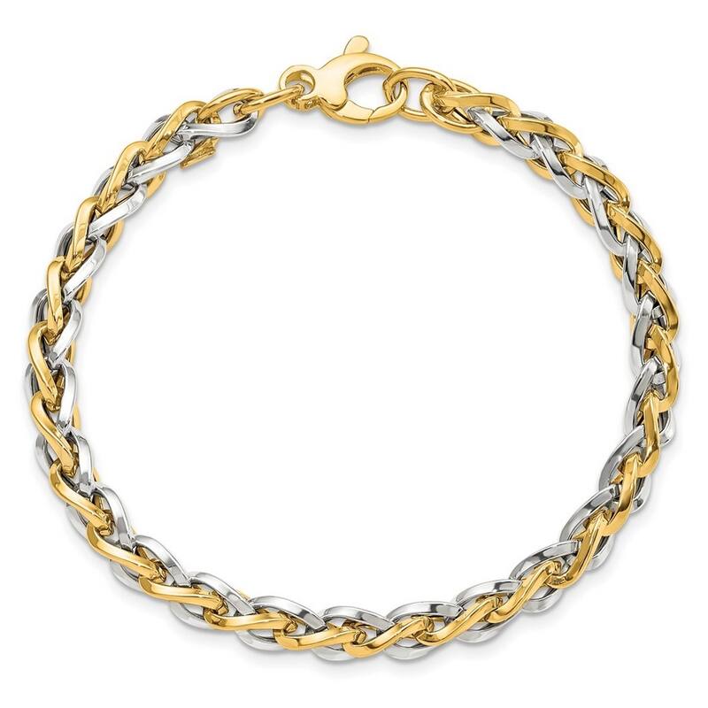 Curata 5.5mm 14k Two tone Gold Polished Fancy Link Bracelet 7.5 Inch