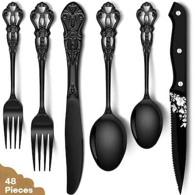 48 Pcs Black Gorgeous Retro Royal Silverware Set for 8 - 10.16 x 3.23 x 3.11 inches