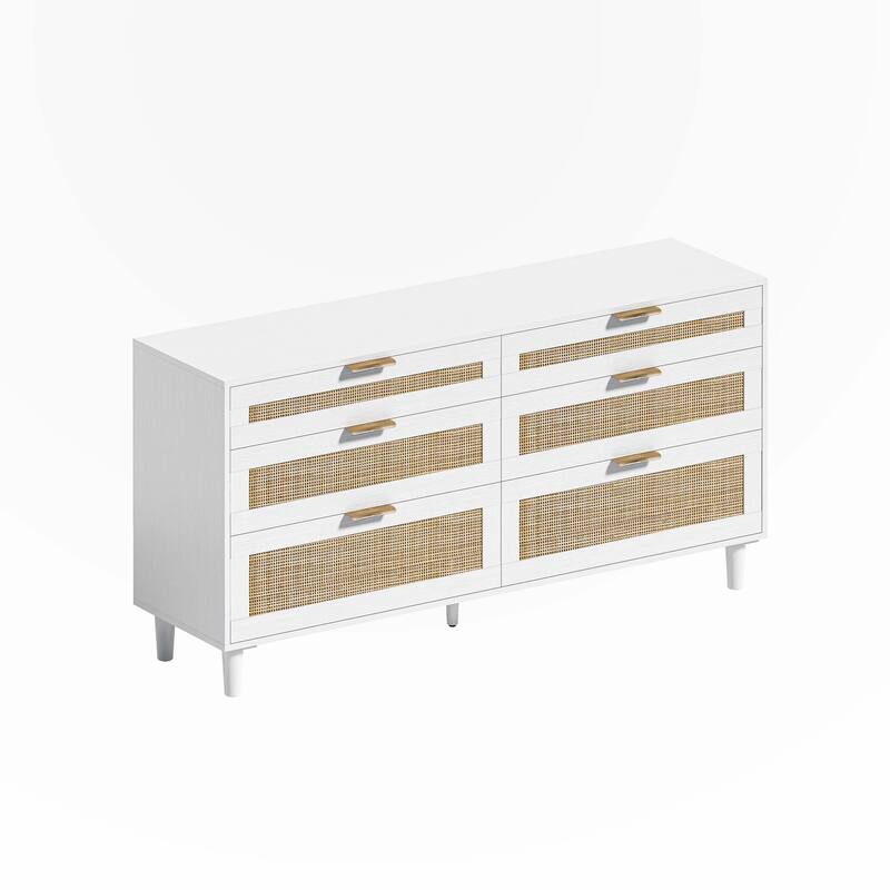 59" Rattan Dresser with 6 Drawer for Bedroom
