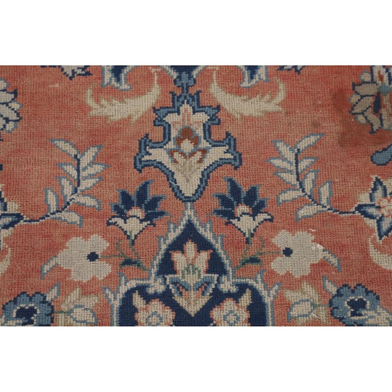 Distressed Kashan Persian Antique Area Rug Handmade Wool Carpet - 7'2"x 10'0"