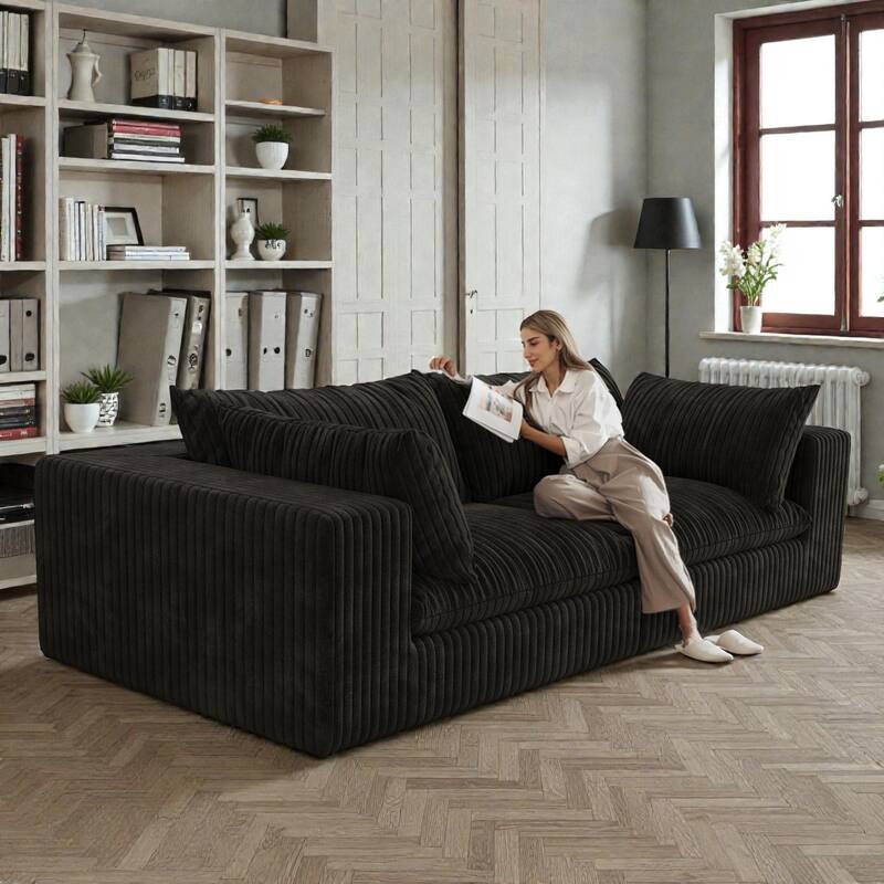 Cloud Modular Sofa, Deep Seat Corduroy Couch with Removable Cushions, No-Assembly Foam Sofa for Living Room