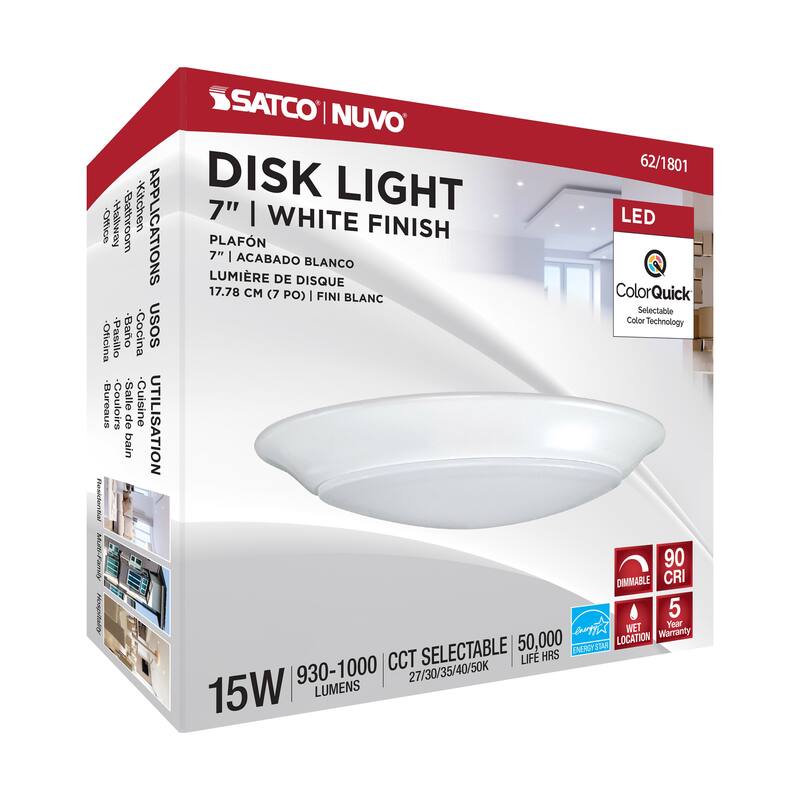 7 in. LED Disk Light 5-CCT Selectable 27K/3K/35K/4K/5K White Finish