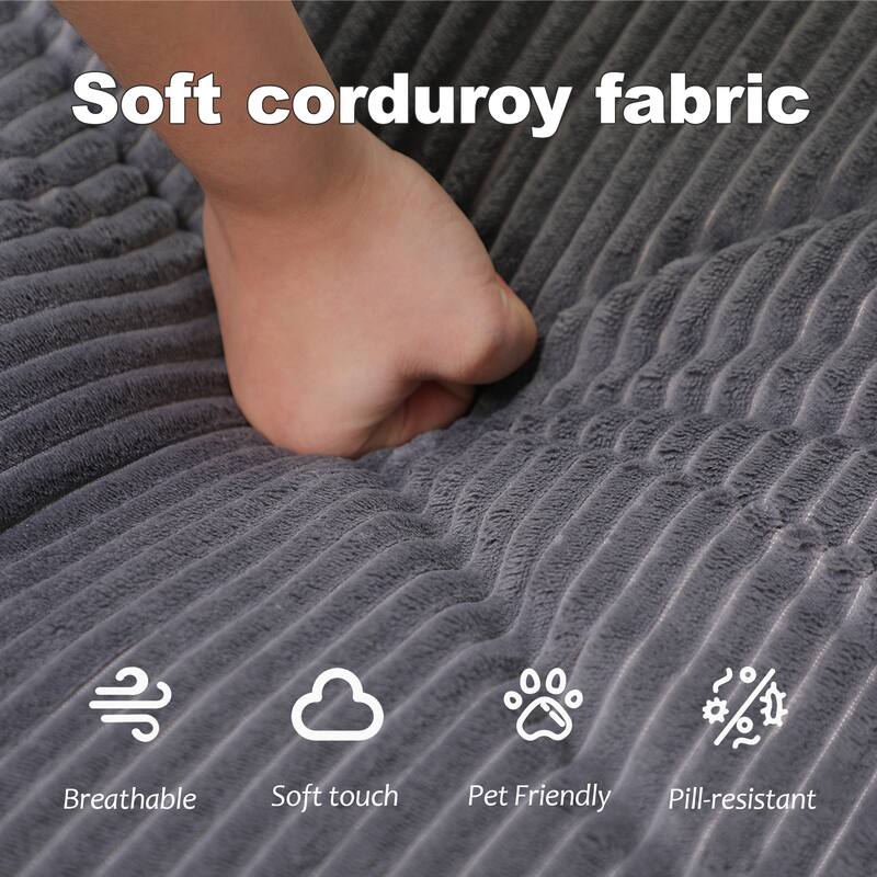 Compression Human Dog Sofa Bed, 3-in-1 Corduroy Floor Couch with Pillow, Folding Lounger for Adults & Pets