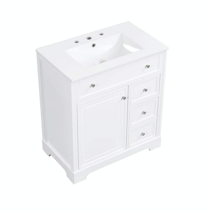 30" Bathroom Vanity with Sink, Cabinet with 1 Door and 2 Drawers, MDF Construction
