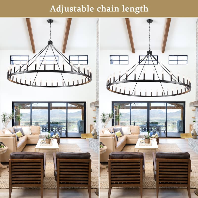 36-Light 47 in. Large Modern Farmhouse Candle Wagon Wheel Chandelier for Living Room
