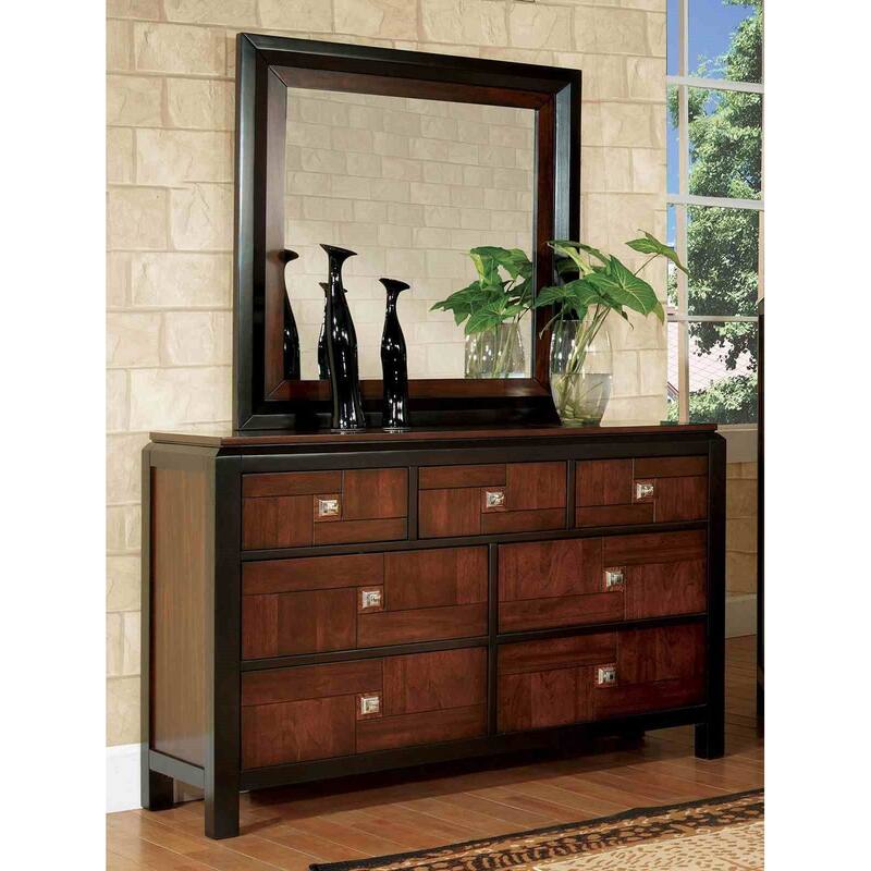 3pc Walnut Finish Bed Dresser Mirror Bedroom Set Classic