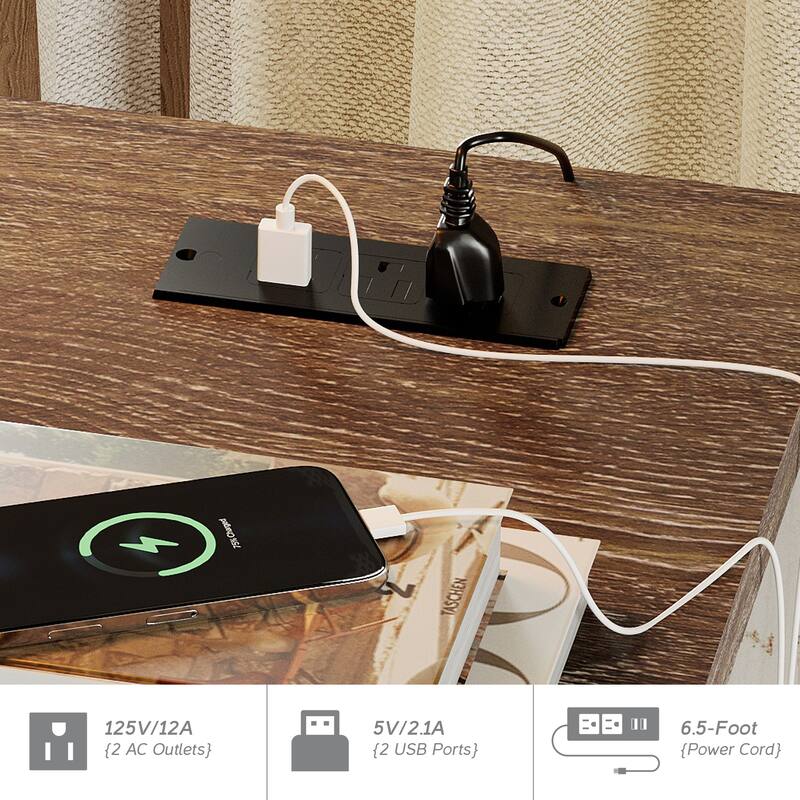 56'' Farmhouse Executive Desk with Drawers White/Oak - 5 Drawers and 2 Doors