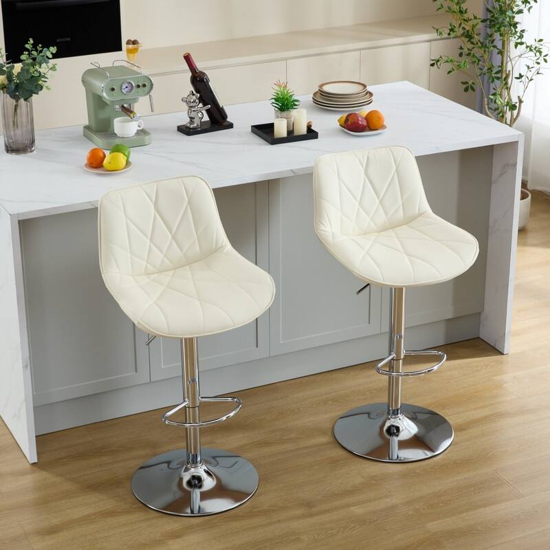 Adjustable Swivel Bar Stools Height Island Chairs with Back Set of 4 - White