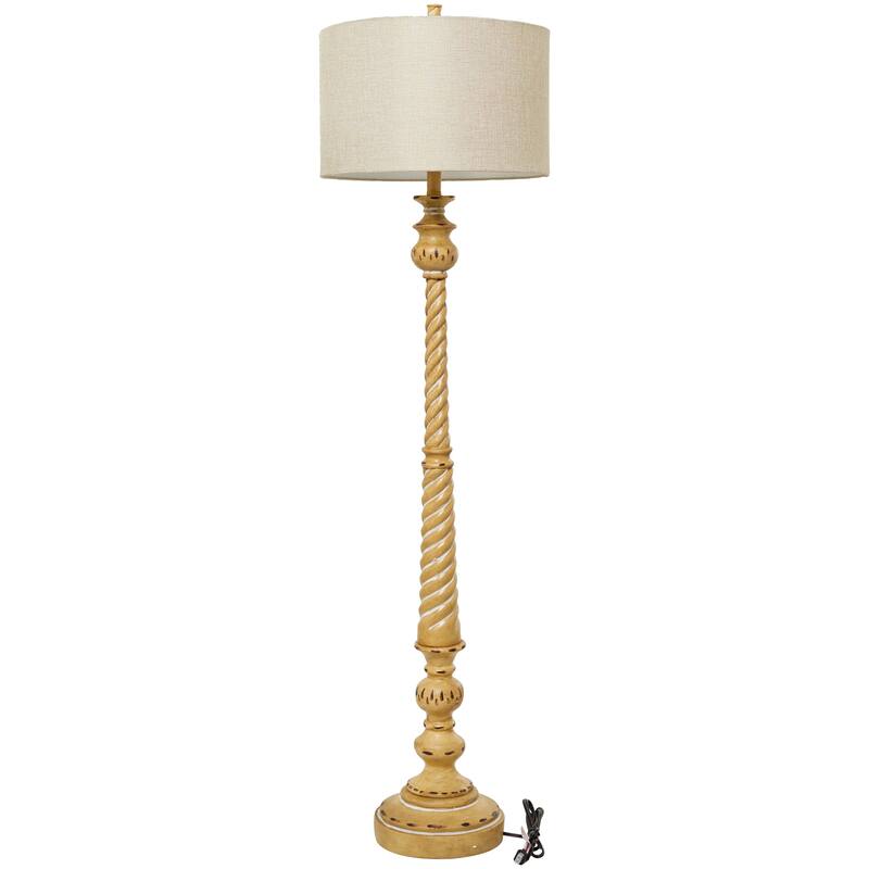 Brown Polystone Turned Style Floor Lamp with Drum Shade
