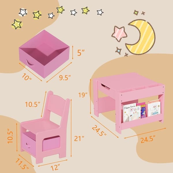 dimension image slide 1 of 3, Kids Art Table and Chair Set, 3 in 1 Activity Table with 2 Chairs