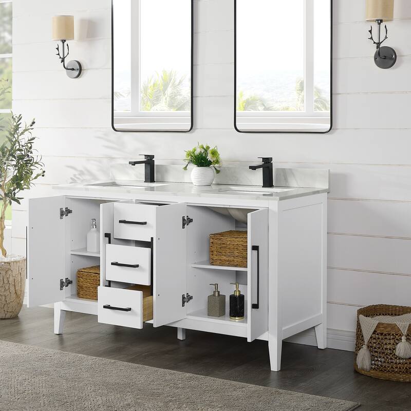 Altair Laurel Bath Vanity with Calacatta White Quartz Stone Countertop without Mirror