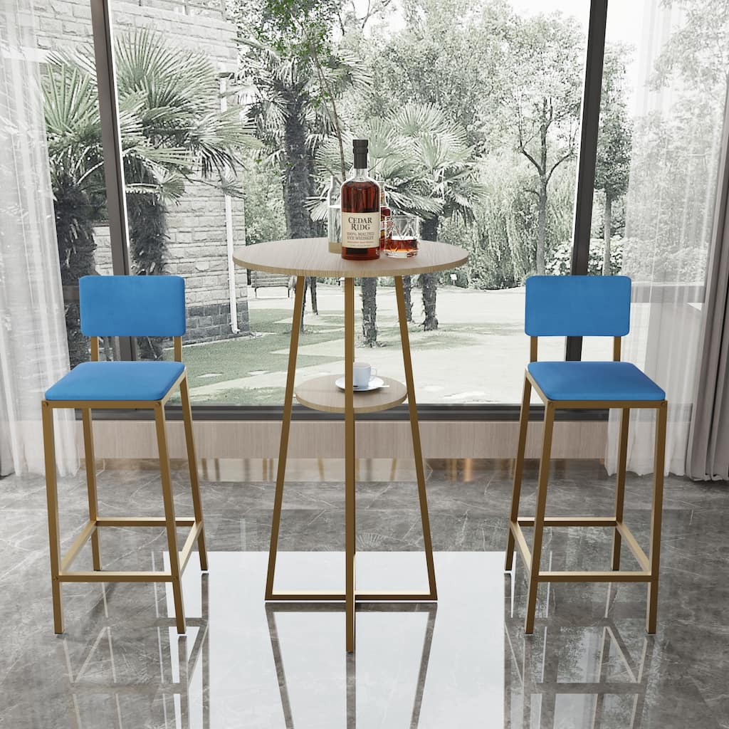 Bar table and chairs three piece set, frame, sponge made seat cushions and backrests, bar table with storage function