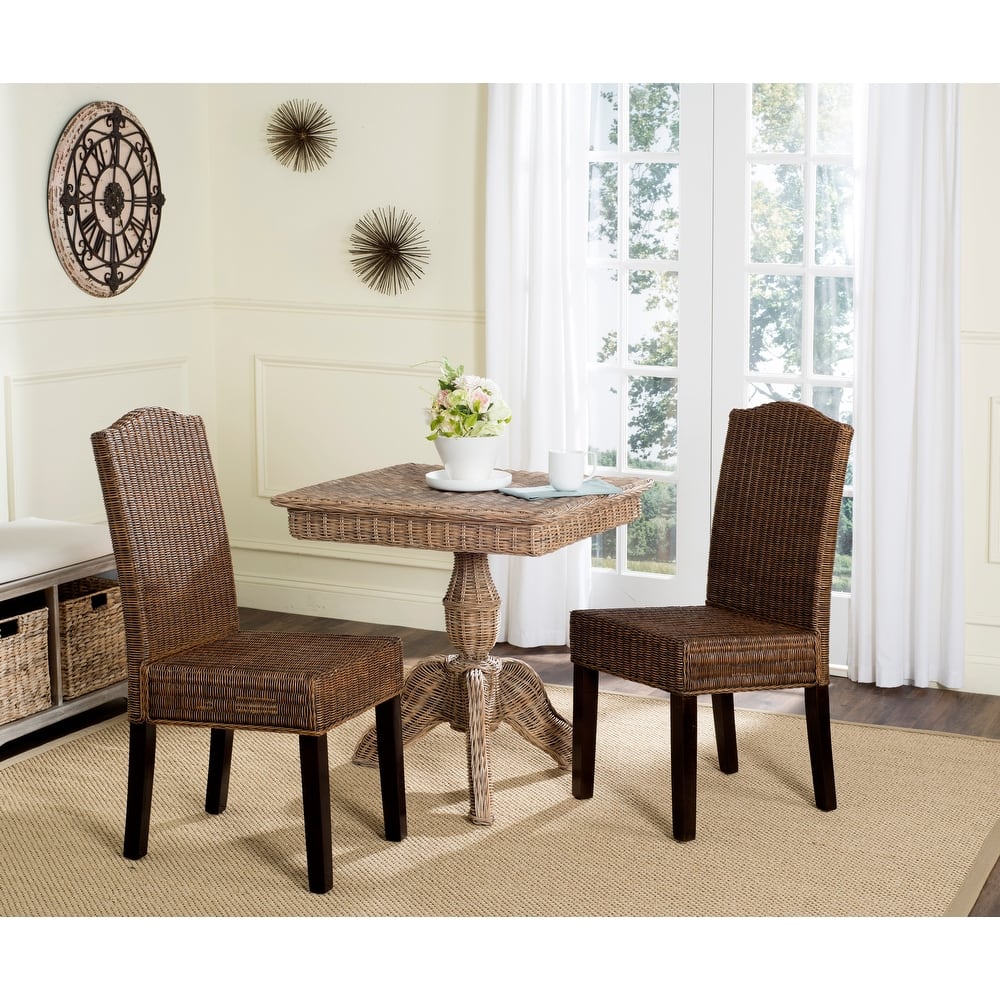 SAFAVIEH Margreet Grey Wicker Dining Chair (Set of 2) - 17.3" x 22" x 38.5" - 17"Wx22"Dx39"H