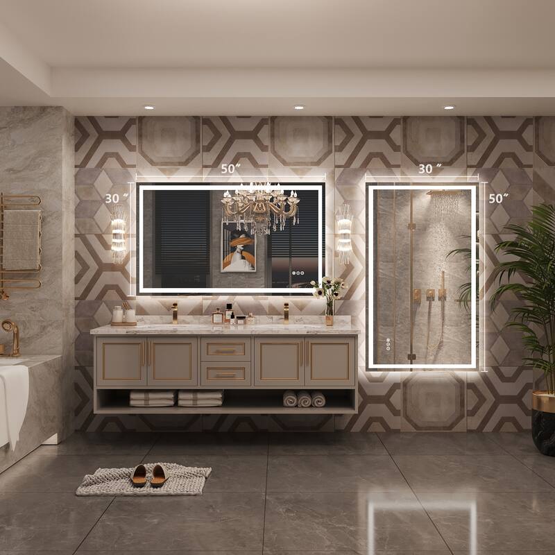 Frameless LED Front Light and Backlit 3 Colors Dimmable Anti-Fog Wall Bathroom Vanity Mirror