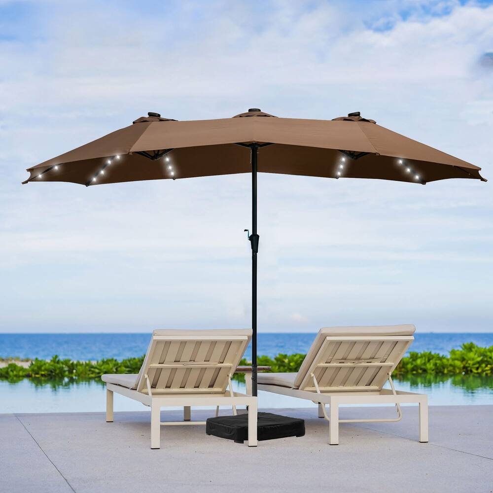 Ainfox 15ft Patio Umbrella with Base Outdoor Umbrella with Lights