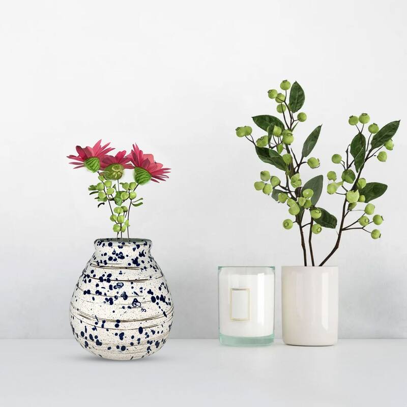 Blue Spot Ceramic Vase with Marine Splatter Design for Modern Decor