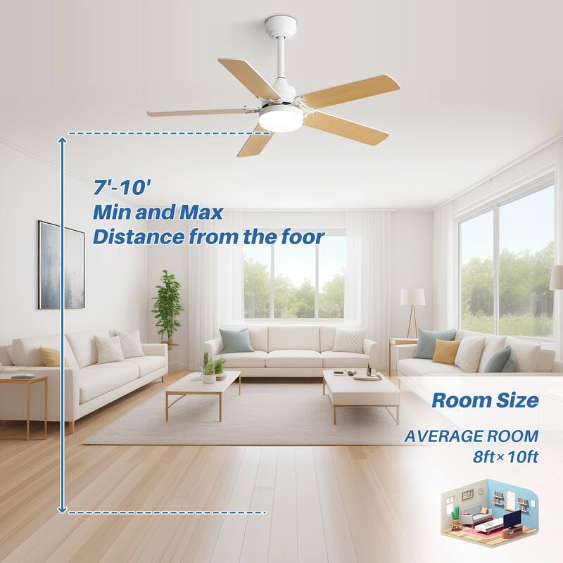 42" Plywood Blades Ceiling Fan with LED light and Remote, Flush Mount and Downrod Mount