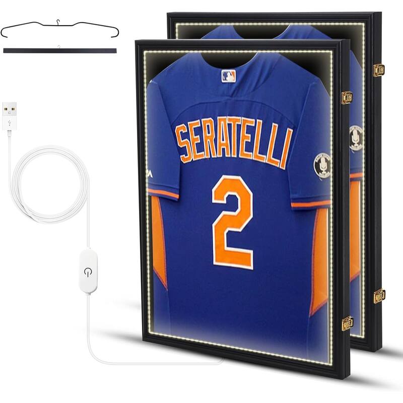 Jersey Frame LED Display Case Shadow Box with LED Light, Lockable with 98% UV Resistant Extra Large Frame 32 x 24 in Wall Mount - 2-Pack
