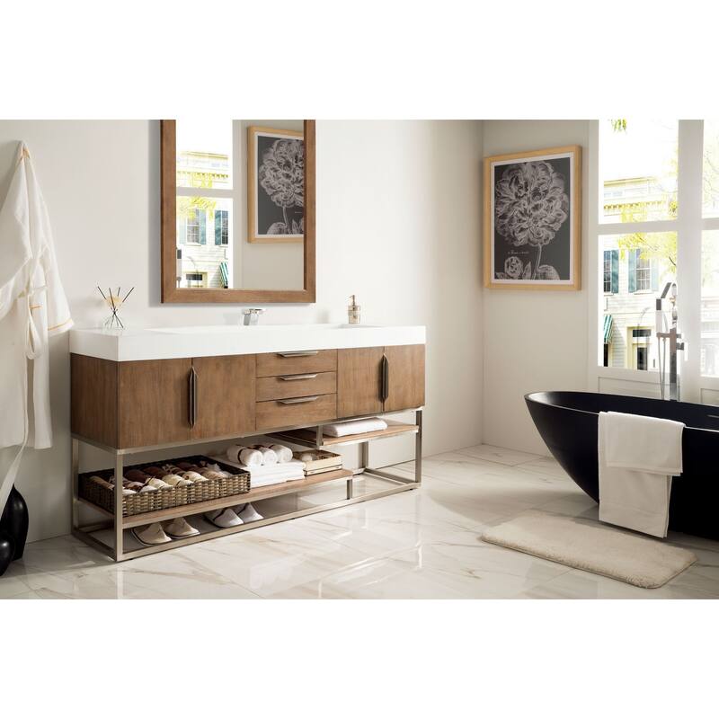 James Martin Vanities Columbia 72" Single Vanity, Latte Oak with Brushed Nickel Hardware