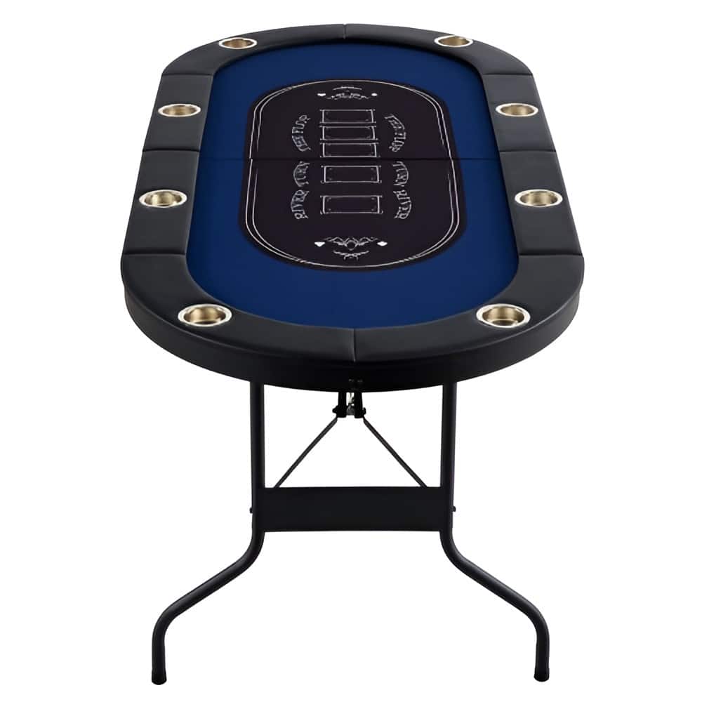 Blue Foldable Poker Table with Felt Top, 8 Player, Cup Holders - 72.1”L x 32.3” W x 28.3” H