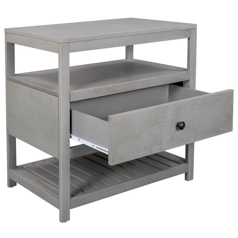 Wooden Nightstand with Drawers Storage