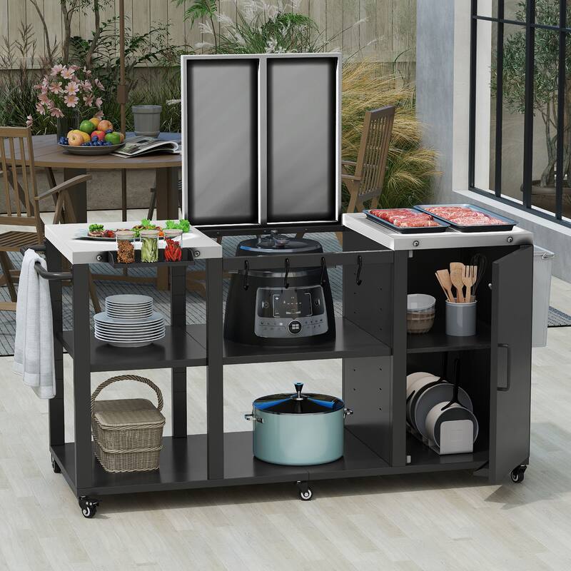 Moasis Outdoor Grill Cart Table with Removable Stainless Steel Tabletop and Storage Shelves