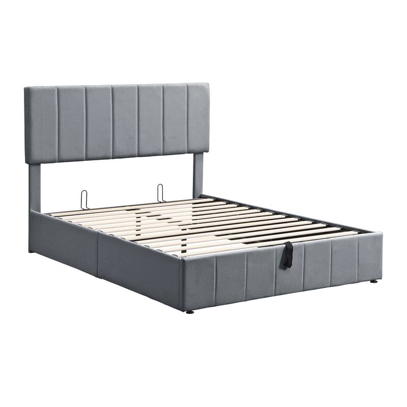 Full size Upholstered Platform bed with a Hydraulic Storage System - Gray