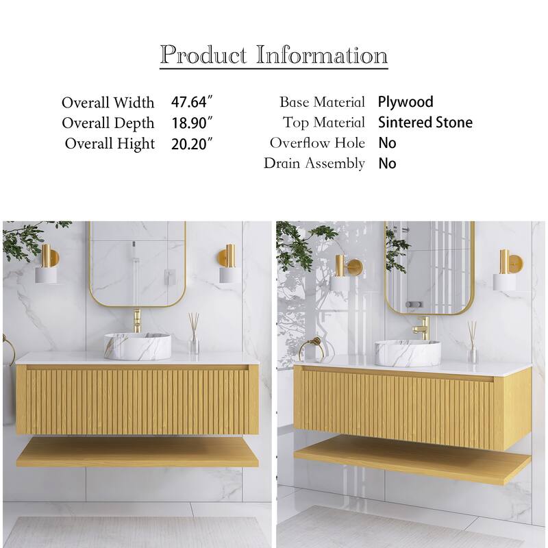 48" Wall-Mounted Bathroom Vanity with Ceramic Sink - 47.64'' x 18.9'' x 20.2''
