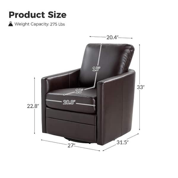 dimension image slide 3 of 8, Terrance Transitional Swivel Faux Leather Barrel Accent Chair with Metal Base