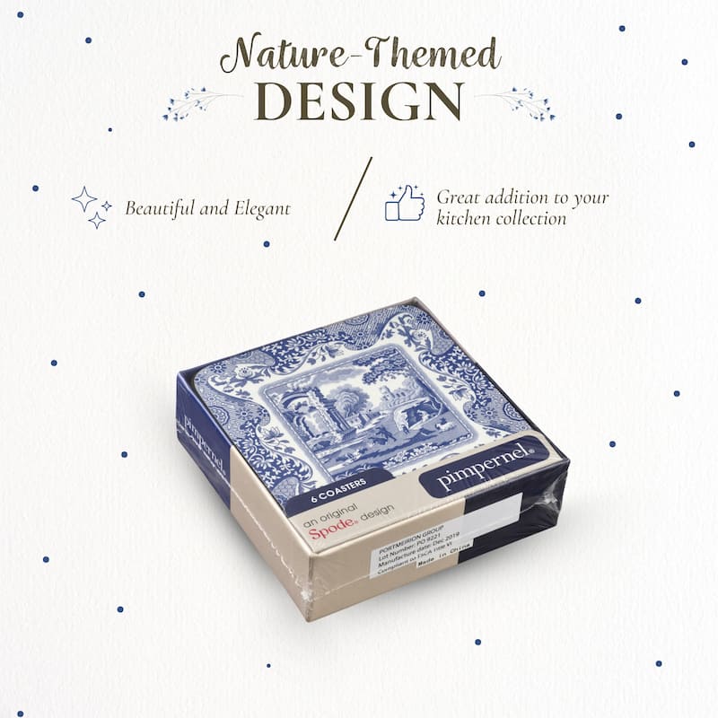 Pimpernel Set of 6 Blue Italian Coasters - 4 Inches Sq.