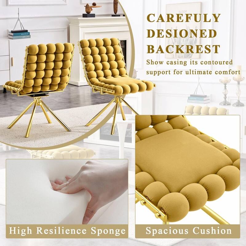 Set of 2 Puffy Bubble Velvet Dining Chairs with Ball Chain Detail