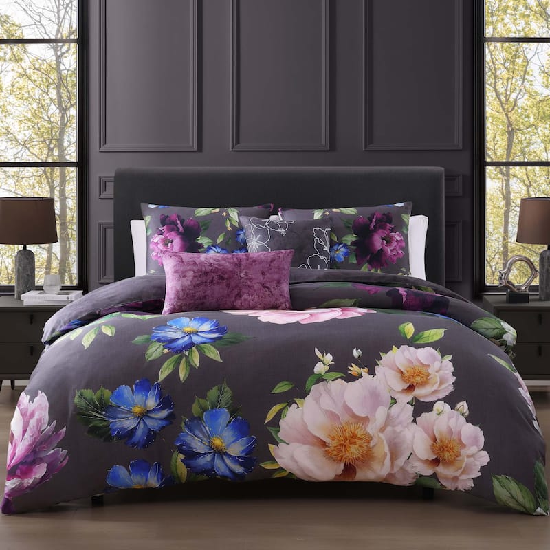 Bebejan Elegant Blossoms 200 Thread Count 100% Cotton Sateen 5 Piece Reversible Comforter Set