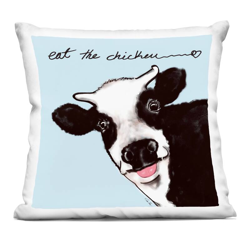 Stupell Eat The Chicken Funny Cow Decorative Printed Throw Pillow Design by Stella Chang - Accent - Polyester - Blue - Single