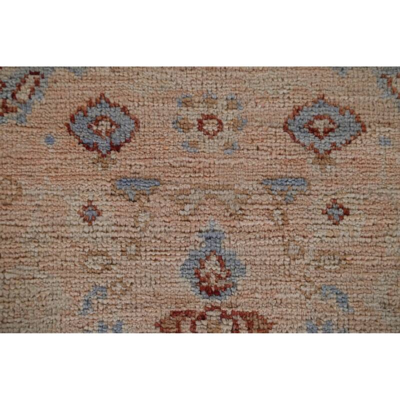 Hand Knotted Oriental 100% Wool Carpet Transitional Geometric Peach Oushak Area Rug - 3' 10'' X 2' 11''