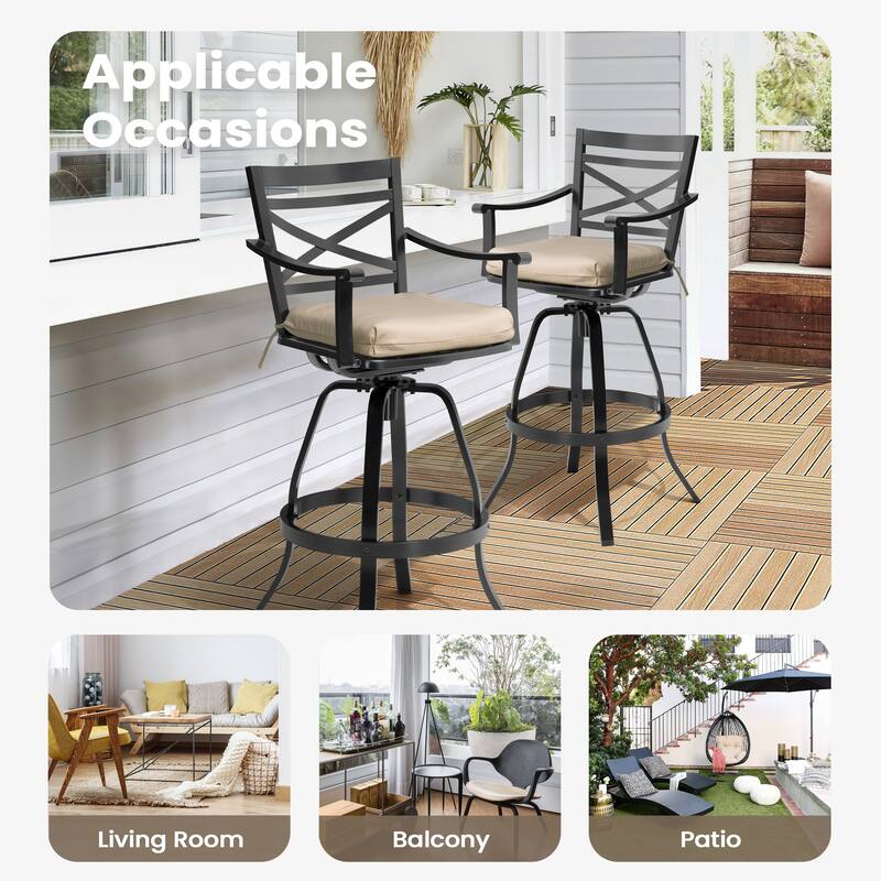 Pellebant Patio Outdoor Indoor Aluminum Swivel Bar Stools Dining Chairs with Sunbrella Cushion