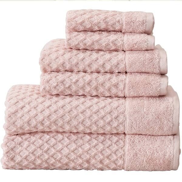 Linery & Co. Cotton Diamond Texture Bath Towels - 6 Piece Set - Blush