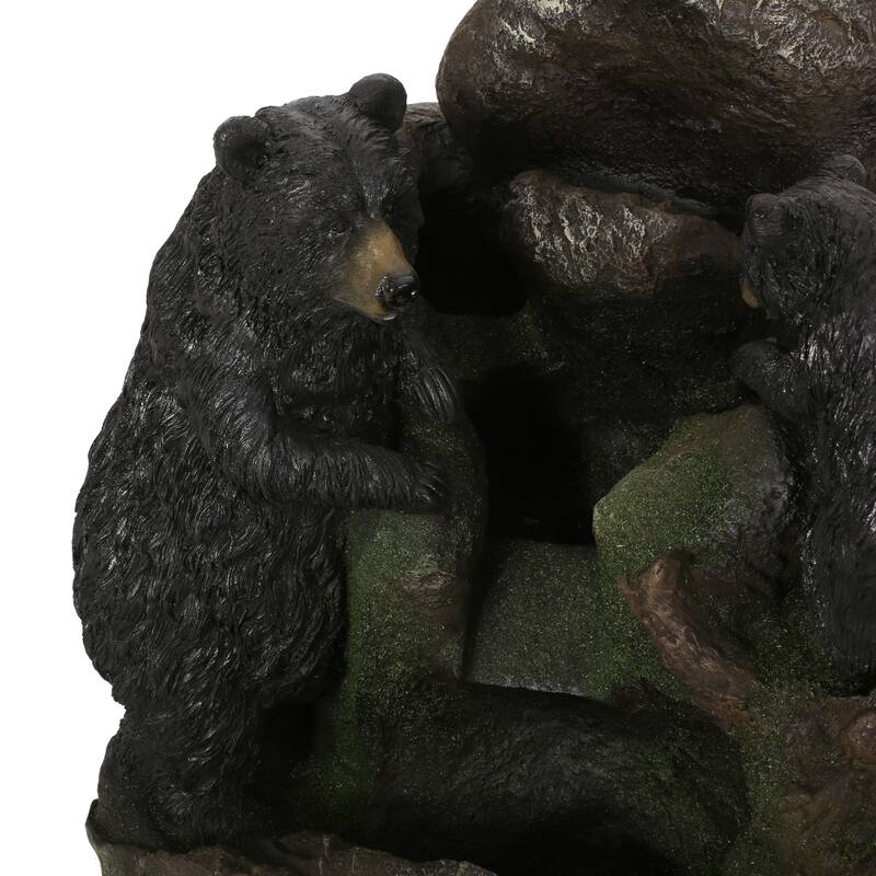 Roomfitters 24-Inch Hand-Crafted Wildlife Tiered Water Fountain with LED Lights, Weather-Resistant Faux Stone, Black