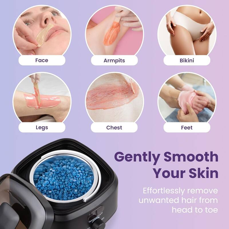 Brazilian Wax Warmer Kit with 5 Hard Wax Beads & Digital Display - For Full Body, Face, Bikini, Sensitive Skin