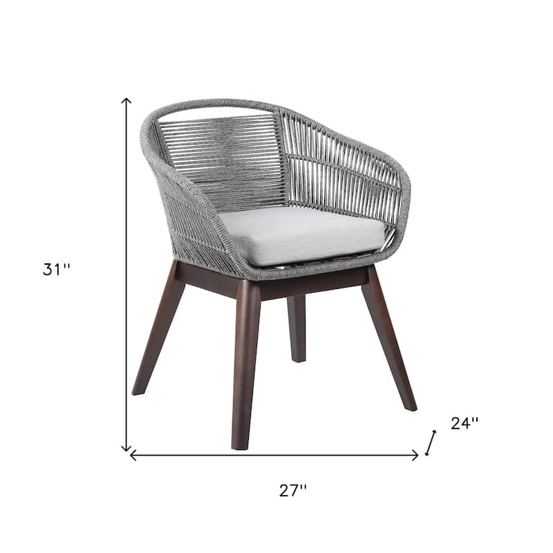 27" Gray Solid Wood Outdoor Dining Chair with Gray Cushion