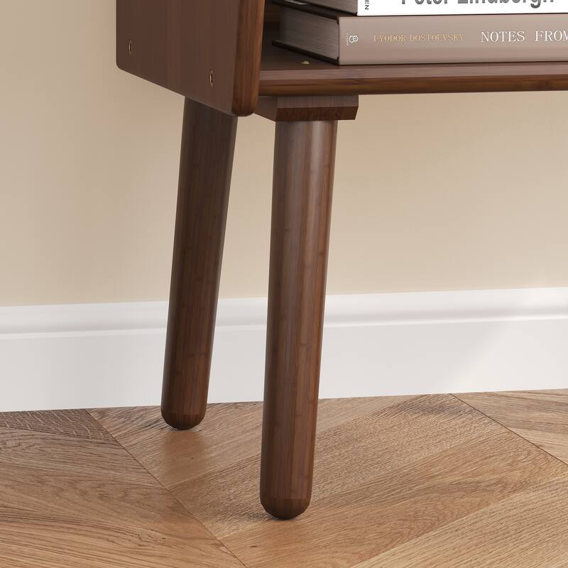 Nightstand With Drawer And Open Compartment, Solid Wood Legs