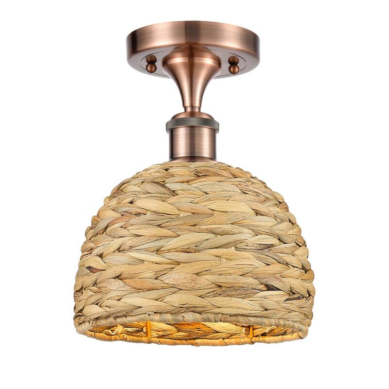 Innovations Lighting 516-1C-11-8 Woven Rattan Semi-Flush Woven Rattan - Antique Copper / Natural