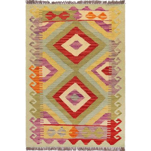 Turkish Eclectic Arturo Hand-Woven Kilim Rug - 2'0'' x 3'2'' - 2'0'' x 3'2''