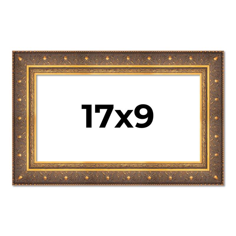 17x9 Frame Gold Real Wood Picture Frame inches Interior Frame Depth 1 inches Museo Bronze Ornate Photo Frame with UV Acrylic