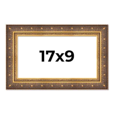 17x9 Frame Gold Real Wood Picture Frame inches Interior Frame Depth 1 inches Museo Bronze Ornate Photo Frame with UV Acrylic